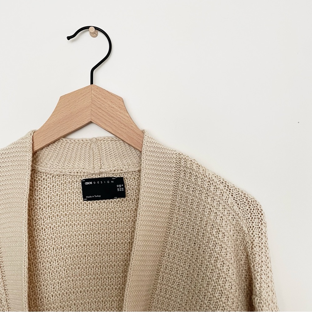 ASOS Design Crochet Stitch Cropped Open Cardigan in Cream Cotton Size 6 - Picture 7 of 8